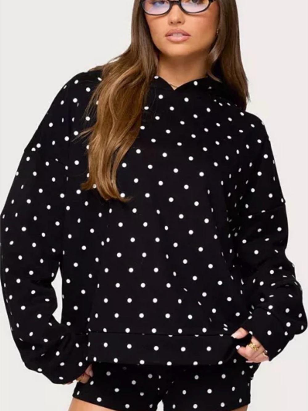 Edikted Black Hoodie with White Polka Dots